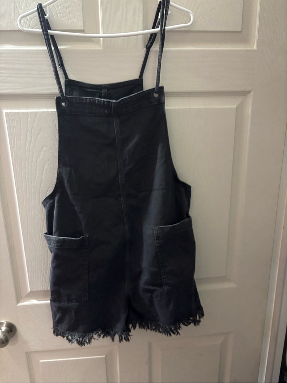Black Denim Short Overalls